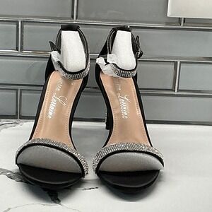 Lauren Lorraine Sondra Crystal Embellished Ankle Strap Heels Black Size 6.5